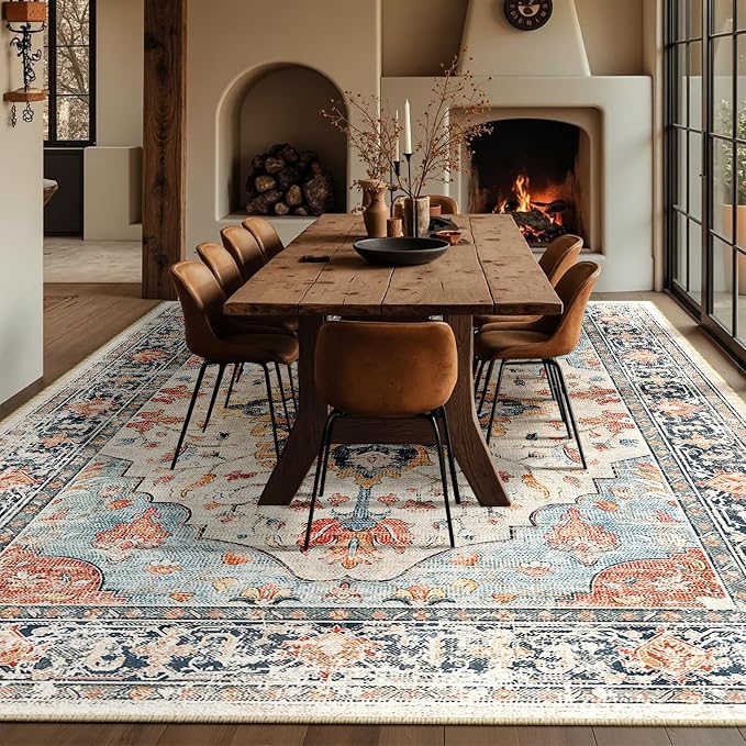 RELEANY Area Rugs Large 10'x14' Washable Non-Slip, Floral Vintage Distress - Image 4