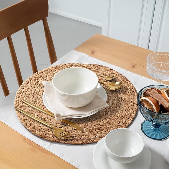 Aofmee 12 inch Round Woven Placemats Set of 10, Boho Rattan Place Mats - Image 5
