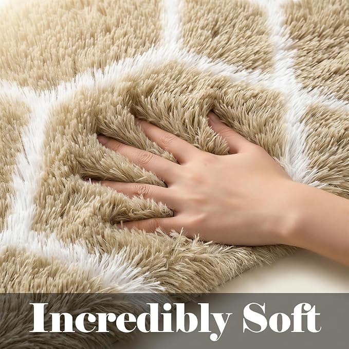 ONASAR Area Rugs for Bedroom Living Room, 4x6 Fluffy Beige and White Throw Rug - Image 2