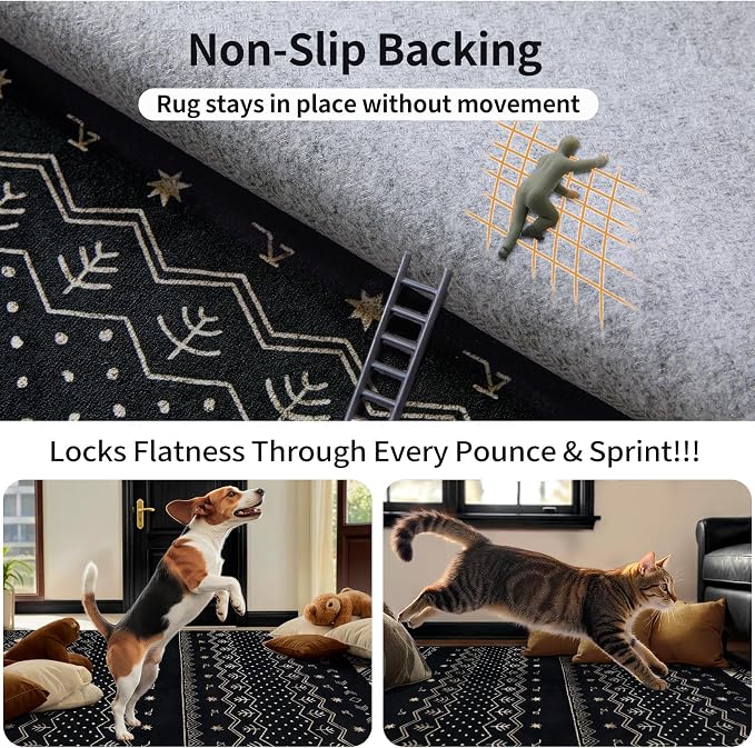 SERISSA 5x7 Area Rugs for Living Room, Washable Non-Slip Black Gold Grad Boho - Image 6