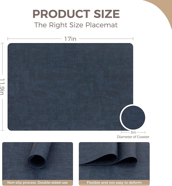 NCUE Vinyl Placemats Set of 8, Heat Resistant, Nonslip Faux Leather Waterproof - Image 4