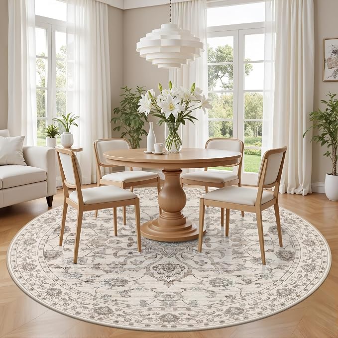 Round Area Rug for Living Room: 6ft Washable Vintage Boho Soft Thin Circle Rug - Image 3