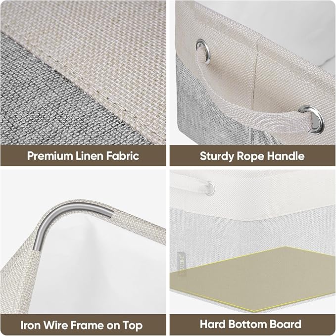 BALEINE 1 Pack Fabric Storage Bins for Shelves, Linen Storage Baskets for Organizing, Decorative Closet Bins for Clothes, Home (Grey, 12"x8"x8")