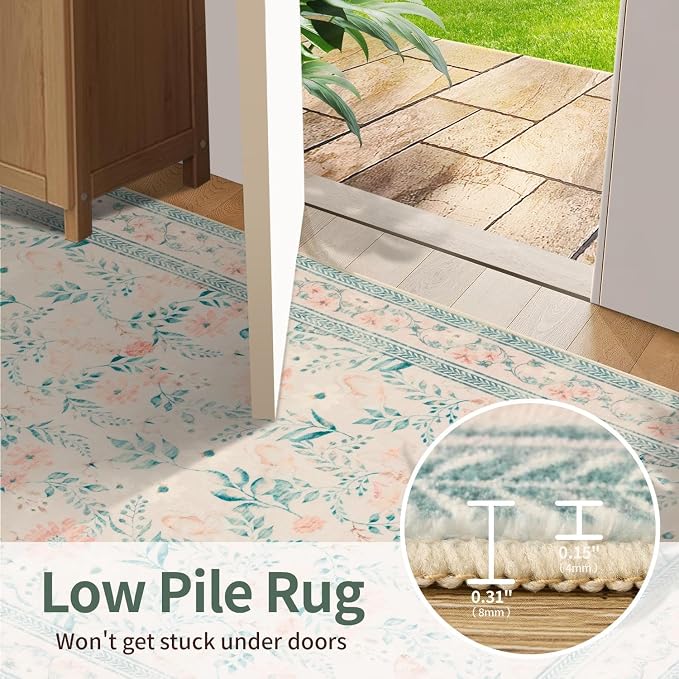 Rugxara Floral Entryway Rug, 3x5 Washable Area Rug, Non Slip Low Pile Small - Image 6