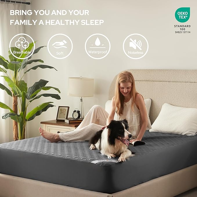 2 Pack Waterproof Mattress Protector, Full Size Mattress Pad with Deep Pocket 6"-15" Depth, Soft Breathable Dirt-Proof Single Bed Mattress Cover for Bedroom, Dorm Room (Gray)