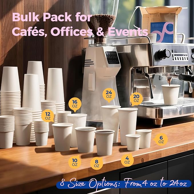 Fit Meal Prep 1000 Pack 10 oz Disposable Paper Coffee Cups, Premium White Hot - Image 6