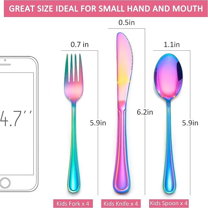 LIANYU 12 PCS Rainbow Kids Silverware Set, Stainless Steel Toddler Utensil | - Image 7