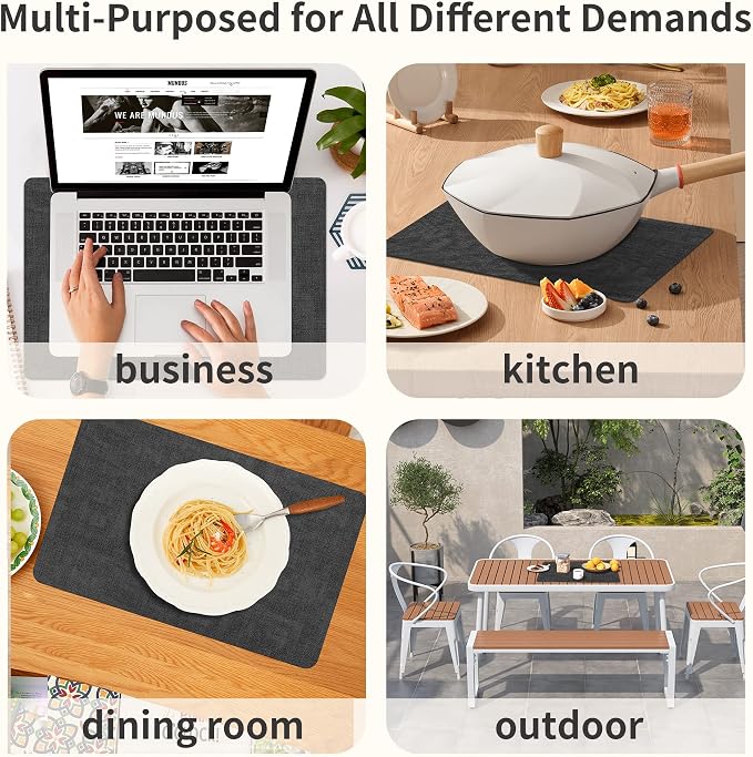 Maxpearl Faux Leather Placemats Set of 6, Dark Grey | Waterproof - Image 8
