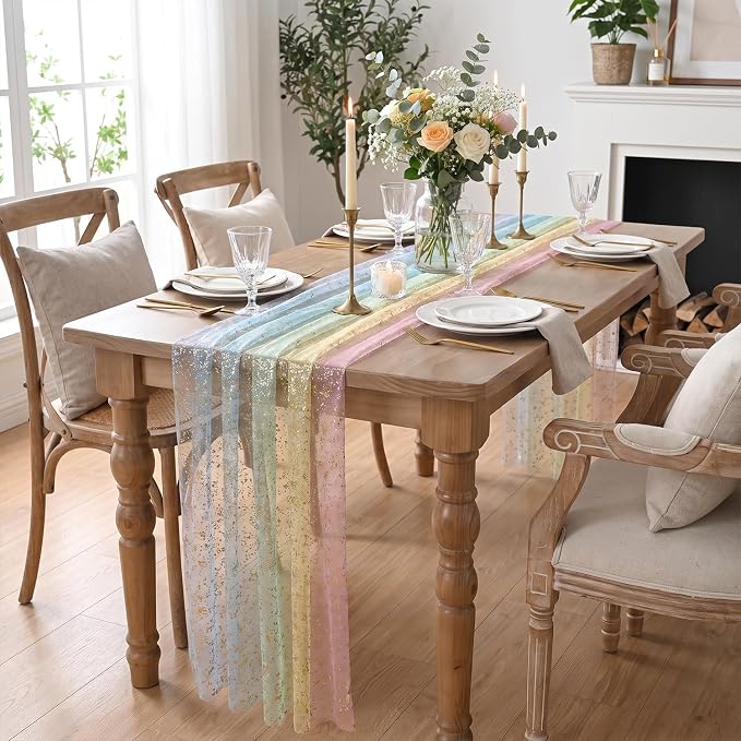 Artoid Mode Gold Gauze Table Runner 120 Inch 10FT, Rainbow Glitter Metallic - Image 4