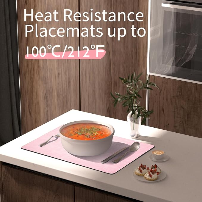 Maxpearl Faux Leather Placemats Set of 4, Peachy Pink | Waterproof - Image 5