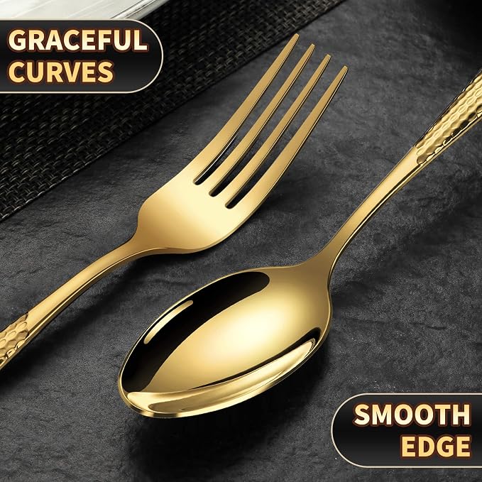 40-Piece Hammered Gold Silverware Set - Image 8