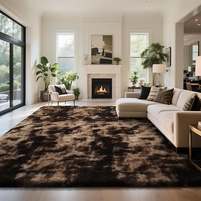 yongyangjuxin Fluffy Rug Shag Area Rug, Mottling Brown 8x10 Area Rugs by Yongyangjuxi