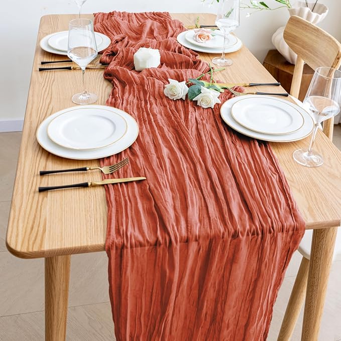 Cheesecloth Fall Table Runner Terracotta 10FT Boho Gauze, 4 Pack | 120 Inch - Image 6