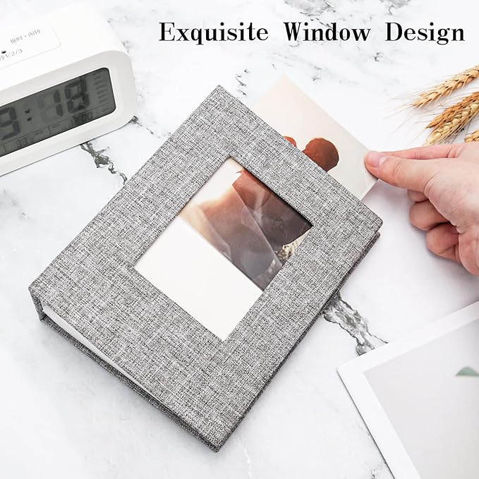 Vienrose Small Photo Album 4x6 100 Photos Linen Cover Picture Book with Front Window for Baby Wedding Children