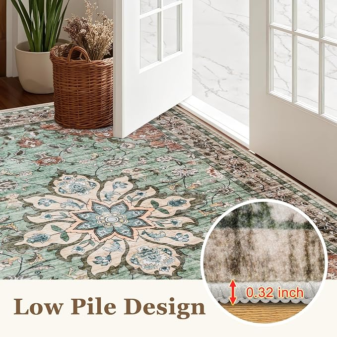 Area Rugs 10x12 Living Room Rug: Washable Rug Soft Vintage Distressed Floral - Image 9