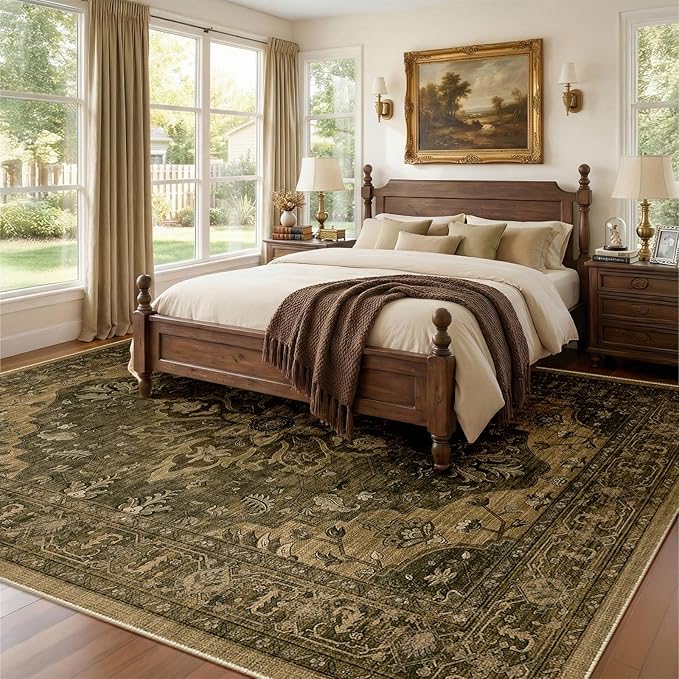 RELEANY Area Rugs Large 9'x12' Washable Non-Slip, Floral Vintage Distress - Image 2
