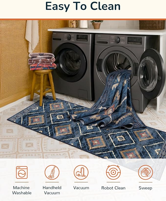 BESTSWEETIE Area Rug 2x10 Rug Machine Washable Non-Slip Low Pile Print Pattern - Image 3