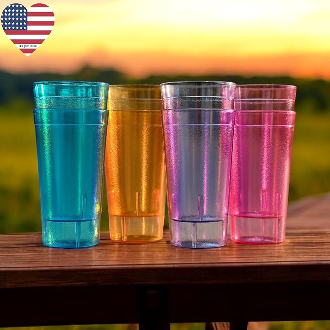 Oojami Set of 16 Plastic Tumblers, 20-Ounce Reusable Cups, BPA-Free & - Image 4