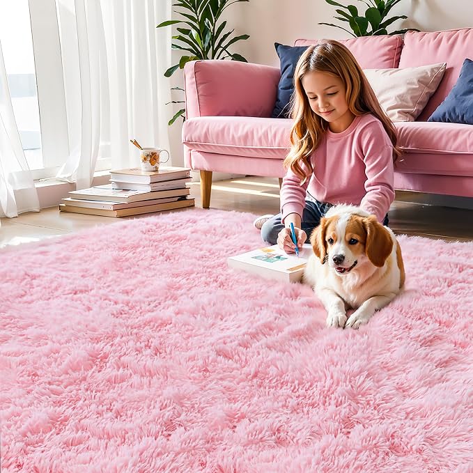 KICHOWUA Area Rug 5x7 Pink Fluffy Shag – Ultra Soft Plush Fuzzy Washable - Image 2