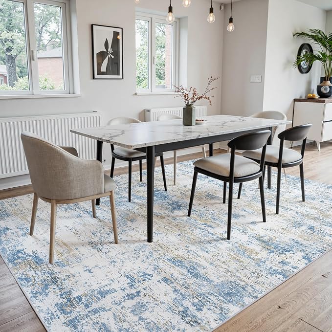 Area Rug 5x7 Living Room Rug Washable: No-Slip Abstract Soft Thin Large Blue - Image 5