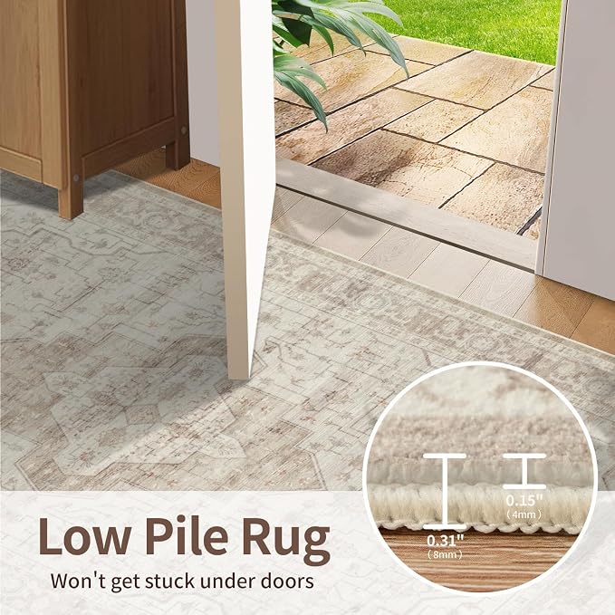Rugxara 6x9 Washable Area Rug for Living Room, Vintage Neutral Large Boho Rugs - Image 7