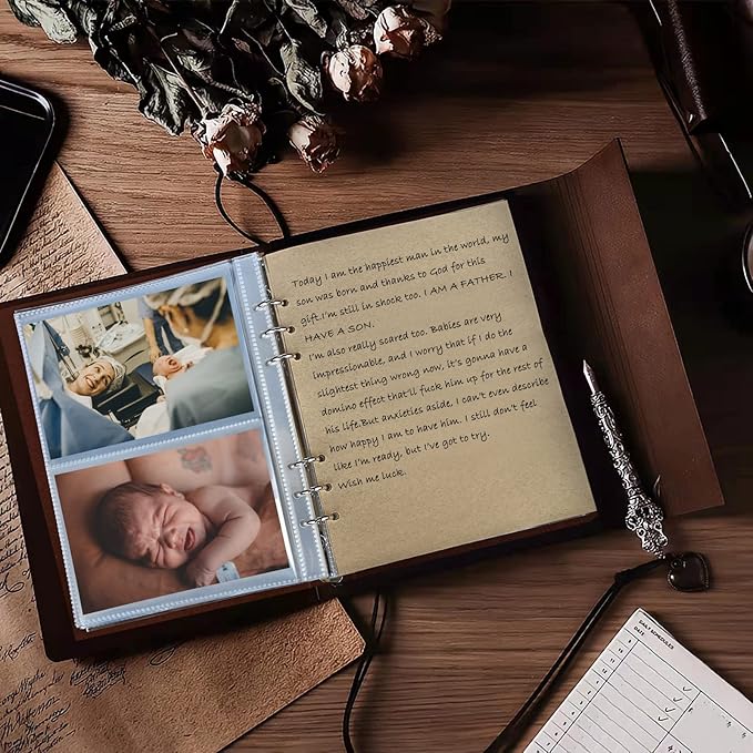 Photo Album 4x6 160 Photos, Leather Photo Albums with Writing Space With 30 Writing Paper, Travel Family Wedding Kids Graduation Ultrasound Baby Picture Album Scrapbook Photo Album