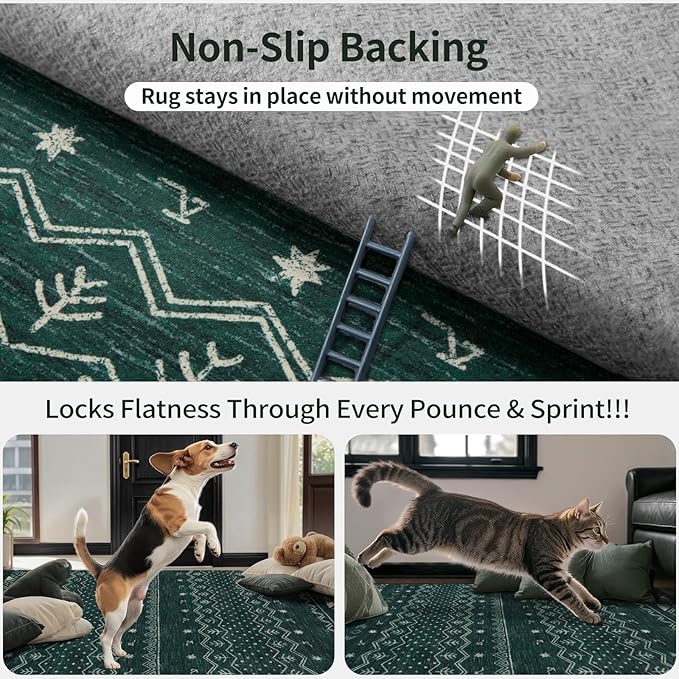 SERISSA 6x9 Area Rugs for Living Room, Washable Non-Slip Dark Green Boho Rug - Image 5