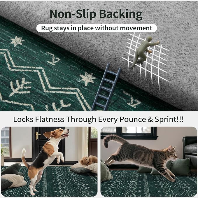 SERISSA 2x3 Rugs for Entryway, Washable Non-Slip Dark Green Small Area Rug - Image 5