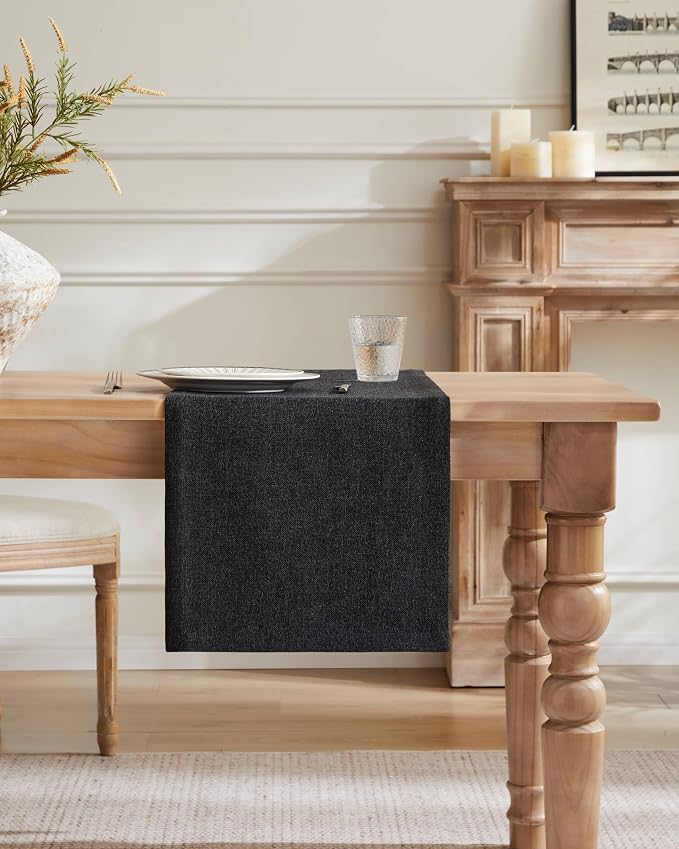 Burlap Style Farmhouse Table Runner, 14x108 Inches Black | Thick Durable Fabric - Image 2
