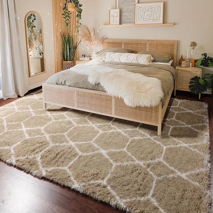 ONASAR 7x9 Area Rugs for Living Room Bedroom, Large Fluffy Beige and White - Image 5