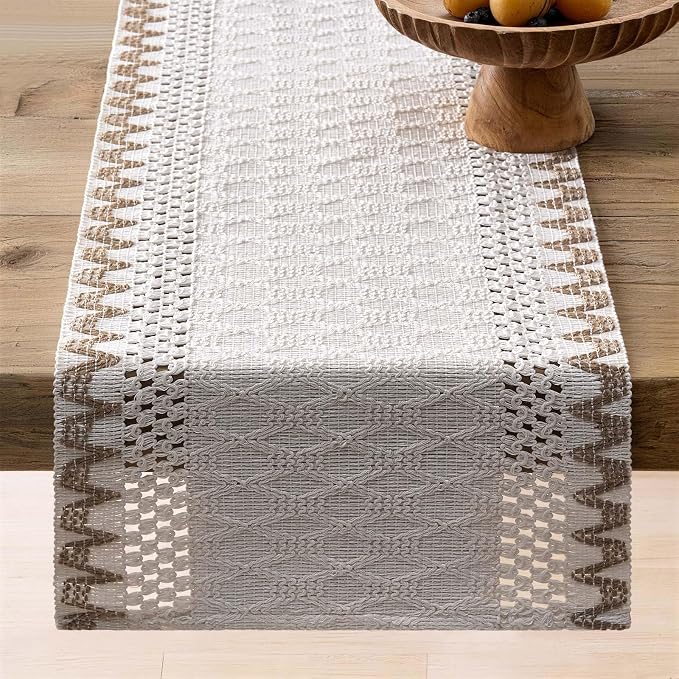 Macrame Side Trim Boho Woven Table Runner, Jute 12x90 Inch | Crochet Hollow - Image 6