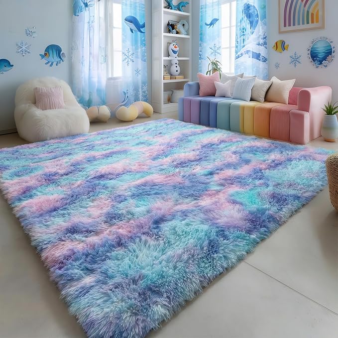 Amdrebio Purple Rainbow Mermaid Area Rugs 9x12 by Amdrebio