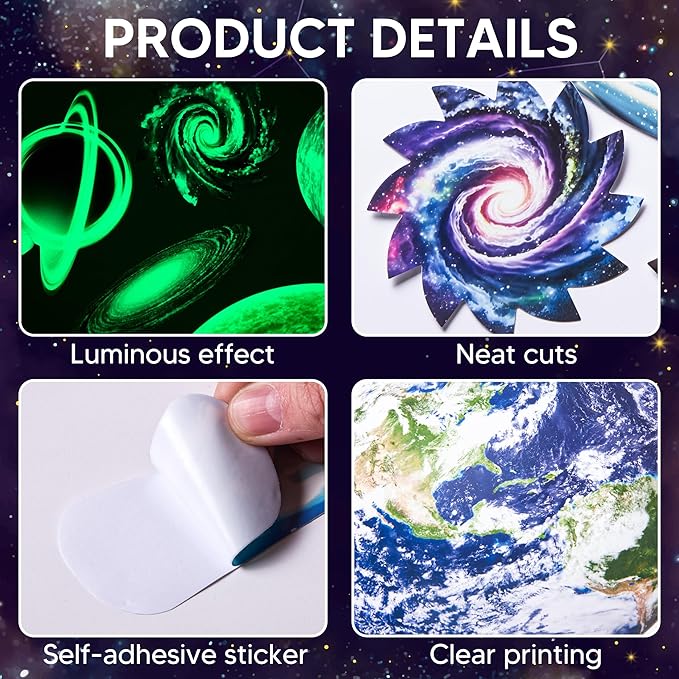 Glow in The Dark Stars and Planets for Ceiling, Glow Solar System Wall Stickers, Space Wall Decals for Kids Boys Room (Green)