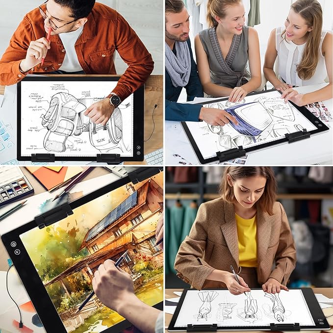 KOBAIBAN Rechargeable Large A2 Tracing Light Pad, 3 Colors Light Mode Diamond Painting Cordless Light Board, 6-Level/Stepless Adjusted Brightness Wireless Artist Light Box Copy Table for Designing