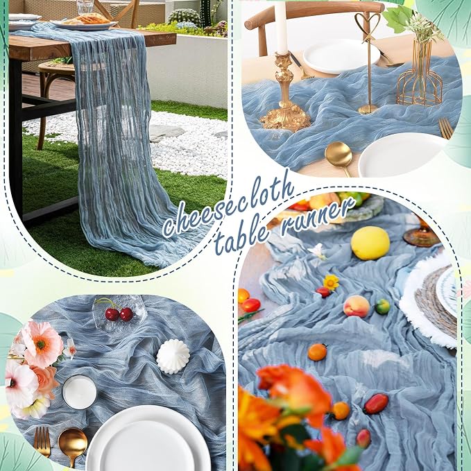 8 Pack Dusty Blue Cheesecloth Table Runner 10FT Long Boho Gauze Fabric Table - Image 6