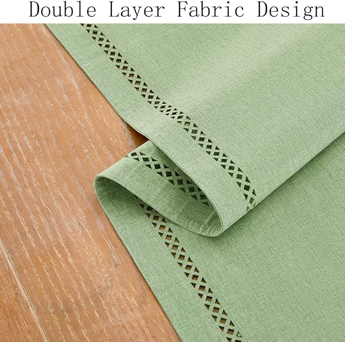 Burlap Table Runner, Avocado Green Table Runners 90 inches Long | Double Layer - Image 2