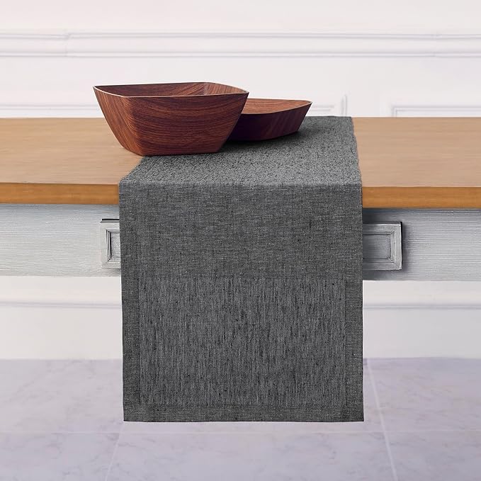 Solino Home 100% Pure Linen Table Runner Charcoal Grey, Athena 14 x 132 in | - Image 2