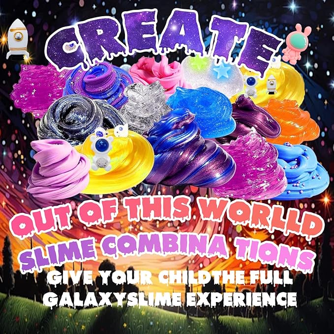 Funewest Slime Kit for Kids, Mini Galaxy Ball Slime Making Kit with Glow in The Dark Stickers, Glitter, Beads & Charms – Creative DIY Craft Kit & Stress Relief Sensory Toy Gifts for Girls Ages 6-12