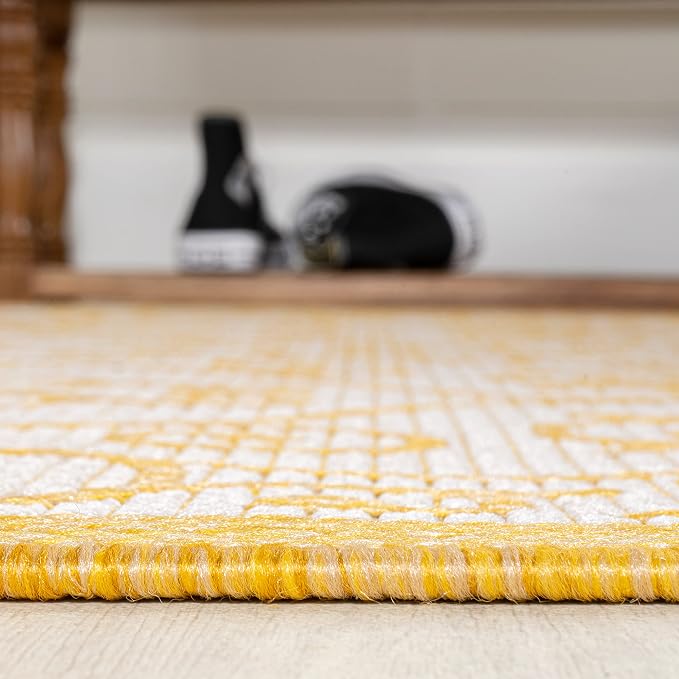 JONATHAN Y Vintage Filigree Indoor Outdoor Area Rug 9X12 Cream/Yellow, Madrid - Image 7