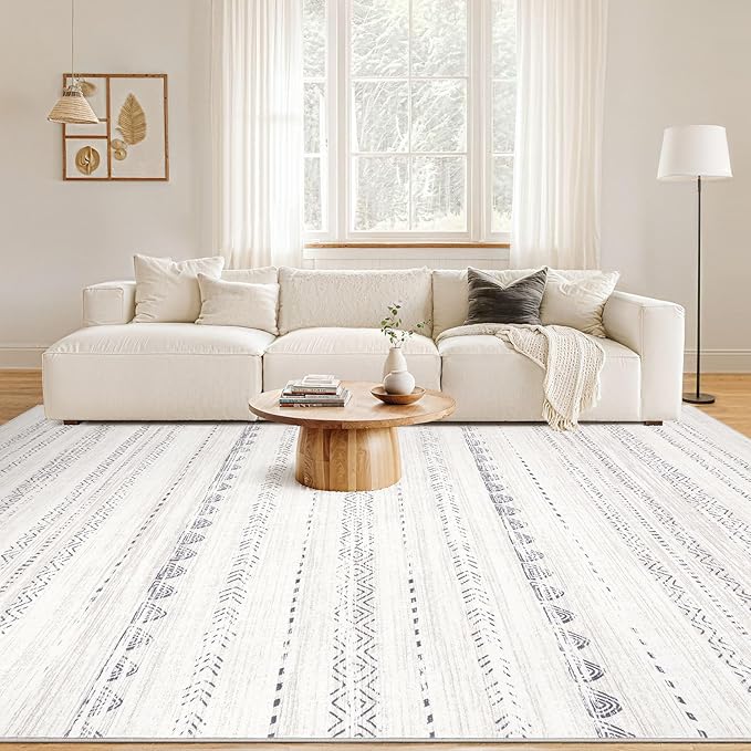 Nakagishi Area Rugs 9x12 Living Room: Washable Boho Large Neutral Modern Soft - Image 4