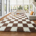 KICMOR Rugs for Living Room 8x10, Large Fluffy Fuzzy Brown and Cream White by KICMOR