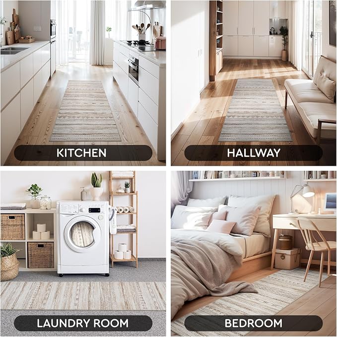 2x10 Runner Rug Machine Washable Non Slip Area Rug Distressed Neutral Moroccan - Image 7