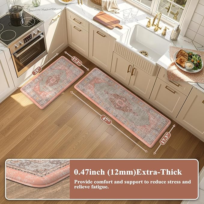 Collive Boho Kitchen Mats for Floor Cushioned, Anti Fatigue Waterproof Kitchen - Image 2