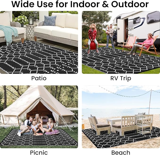 Smiry Outdoor Rug 9x12 ft, Waterproof Reversible Plastic Straw Rugs, Boho - Image 8