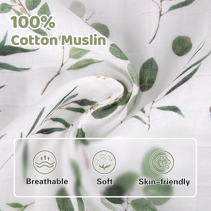 Rquite Car Seat Cover for Girl Boy, Muslin Cotton Infant Car Seat Canopy, Breathable Baby Carrier Cover, Summer Stroller Sun Shade, Leaf