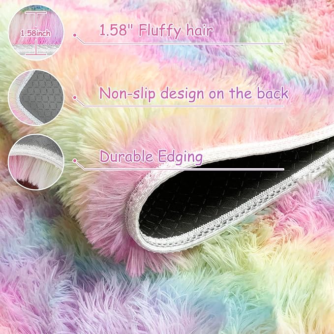 2x5 Feet Tie-Dye Rainbow Unicorn Rug - Image 6
