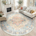 RELEANY Area Rugs Round 6ft Washable Non-Slip, Floral Vintage Distress by RELEANY
