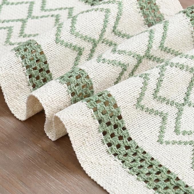 Artoid Mode Sage Green Stripe Diamond Woven Table Runner 12x60 Inch | Holiday - Image 6