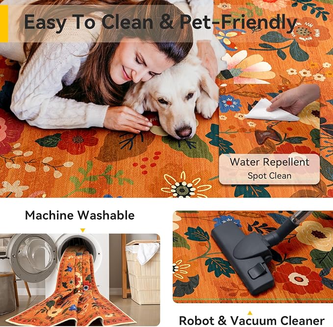 RELEANY Floral 3x5 Area Rugs Washable Print Boho Cute Carpet Non Slip Flower - Image 5
