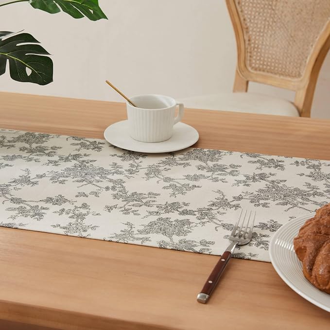 French Pastoral Farmhouse Table Runners, 13x60 Inch Black | 100% Organic Cotton - Image 5